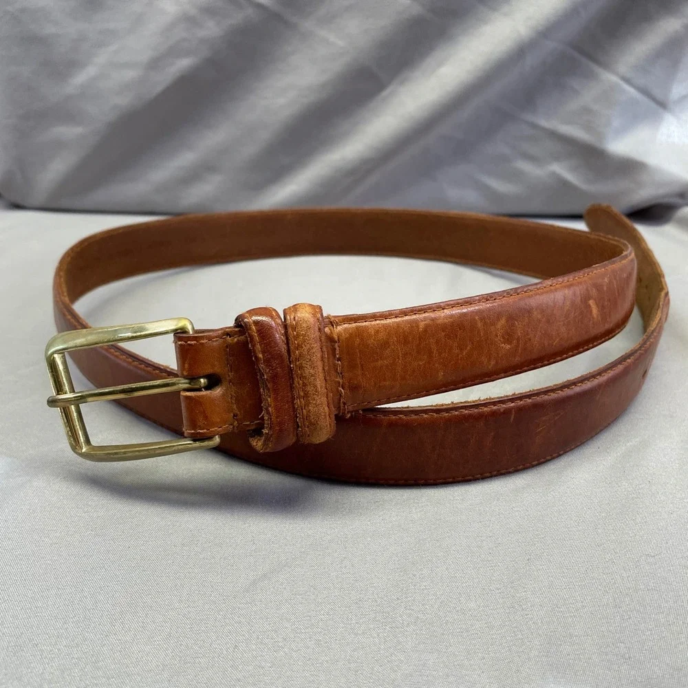 Full Grain Cowhide Leather Belt Brown Solid‎ Brass Buckle 38 BC55008